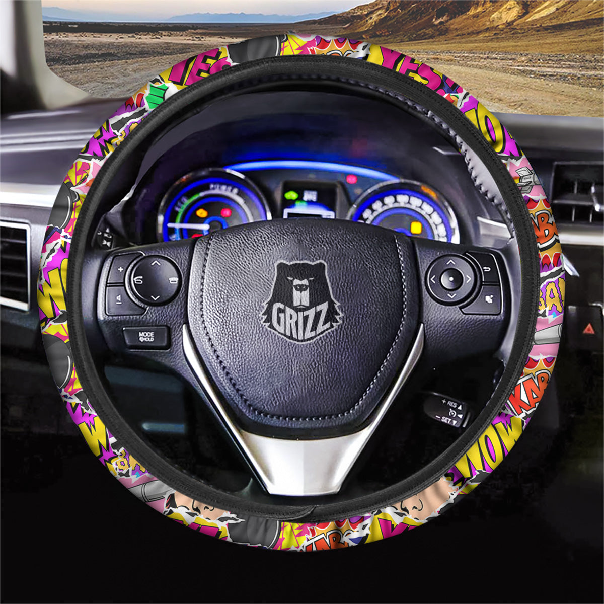Pop Art Comics Print Pattern Car Steering Wheel Cover-grizzshop
