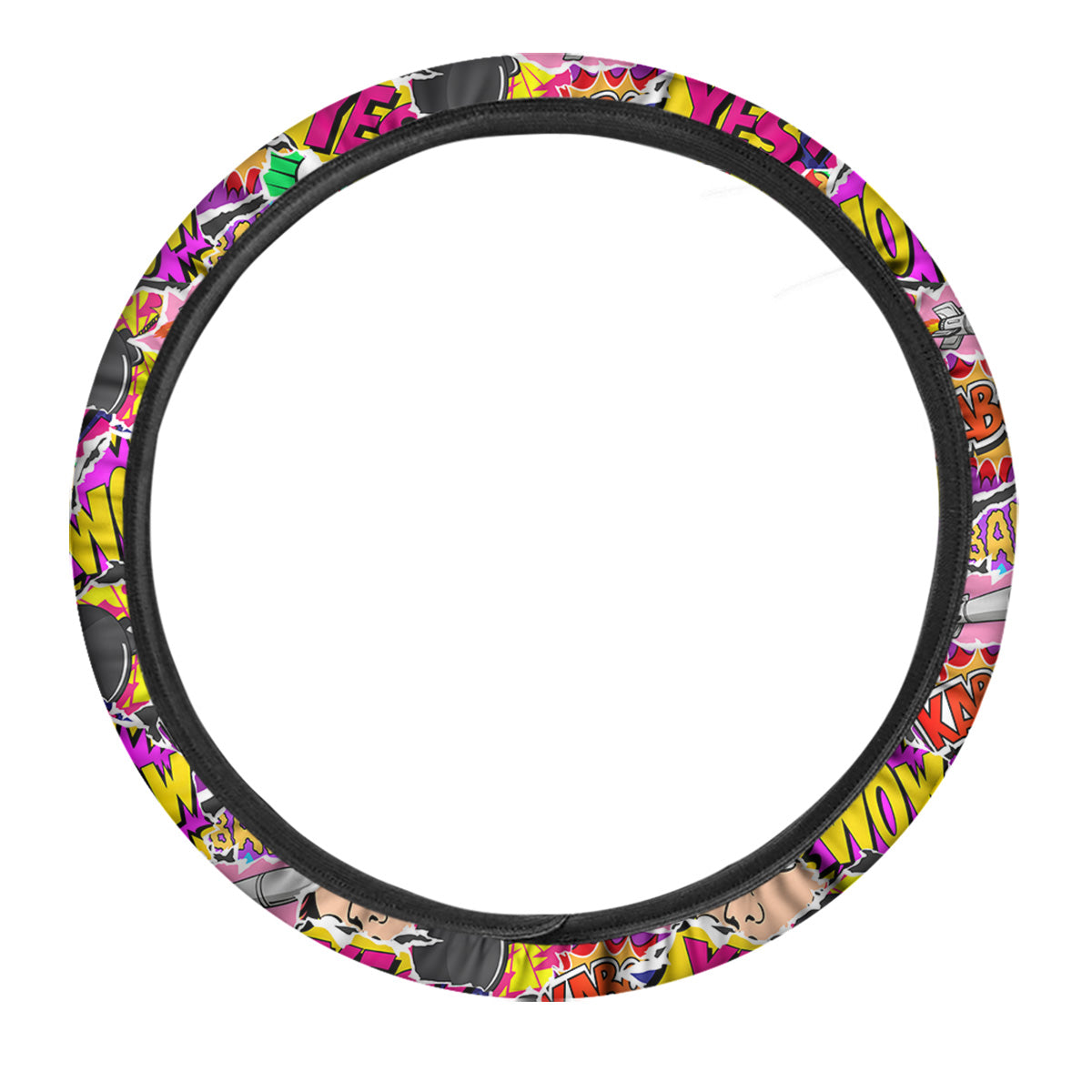 Pop Art Comics Print Pattern Car Steering Wheel Cover-grizzshop