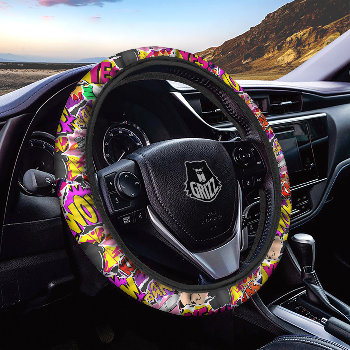 Pop Art Comics Print Pattern Car Steering Wheel Cover-grizzshop