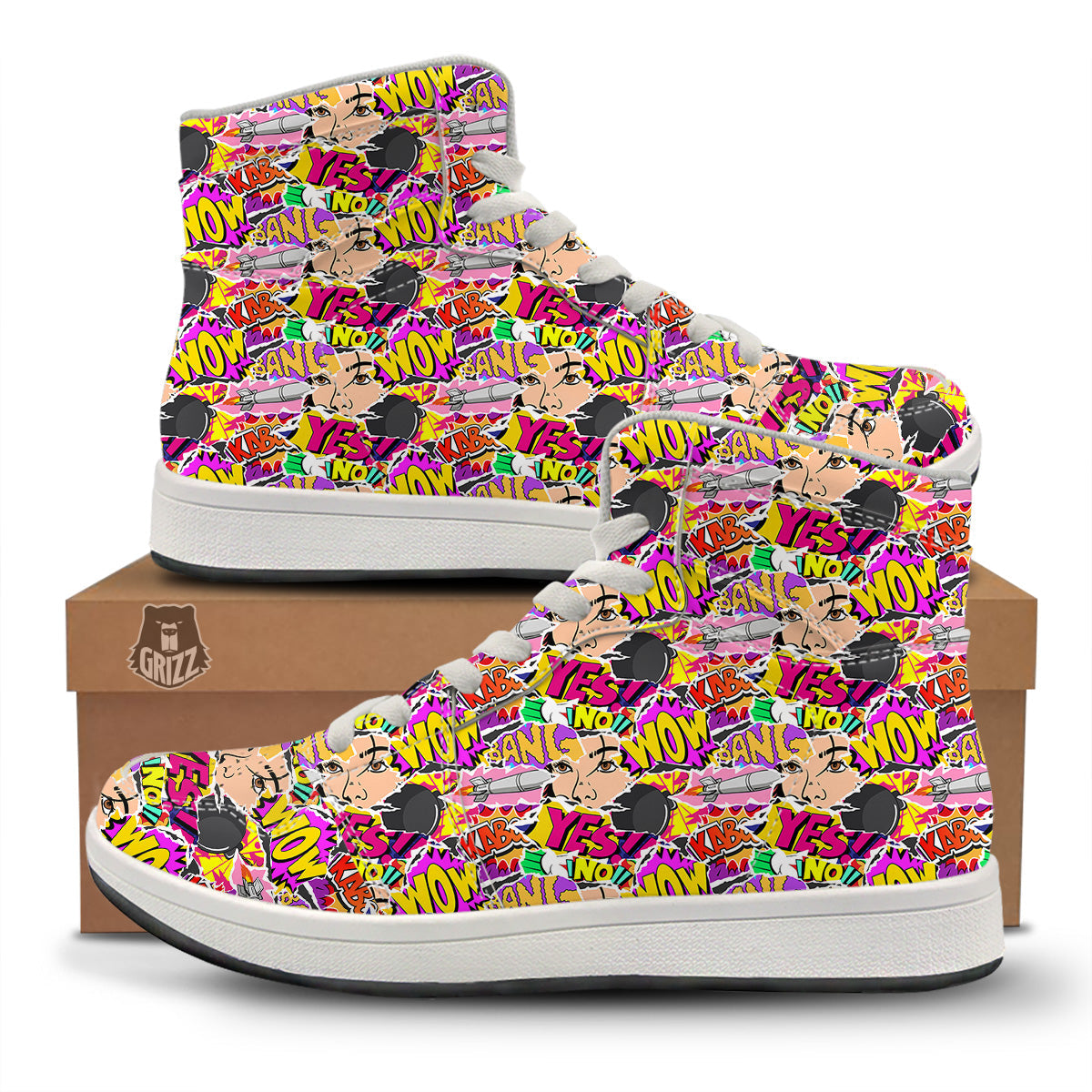 Pop Art Comics Print Pattern High Top Sneakers-grizzshop