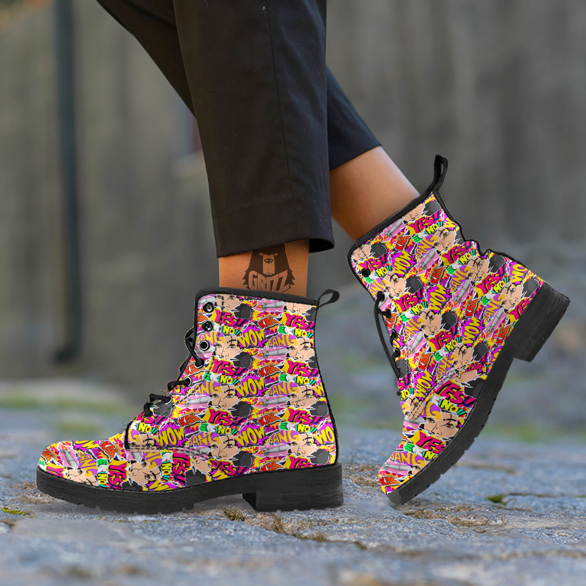 Pop Art Comics Print Pattern Leather Boots-grizzshop