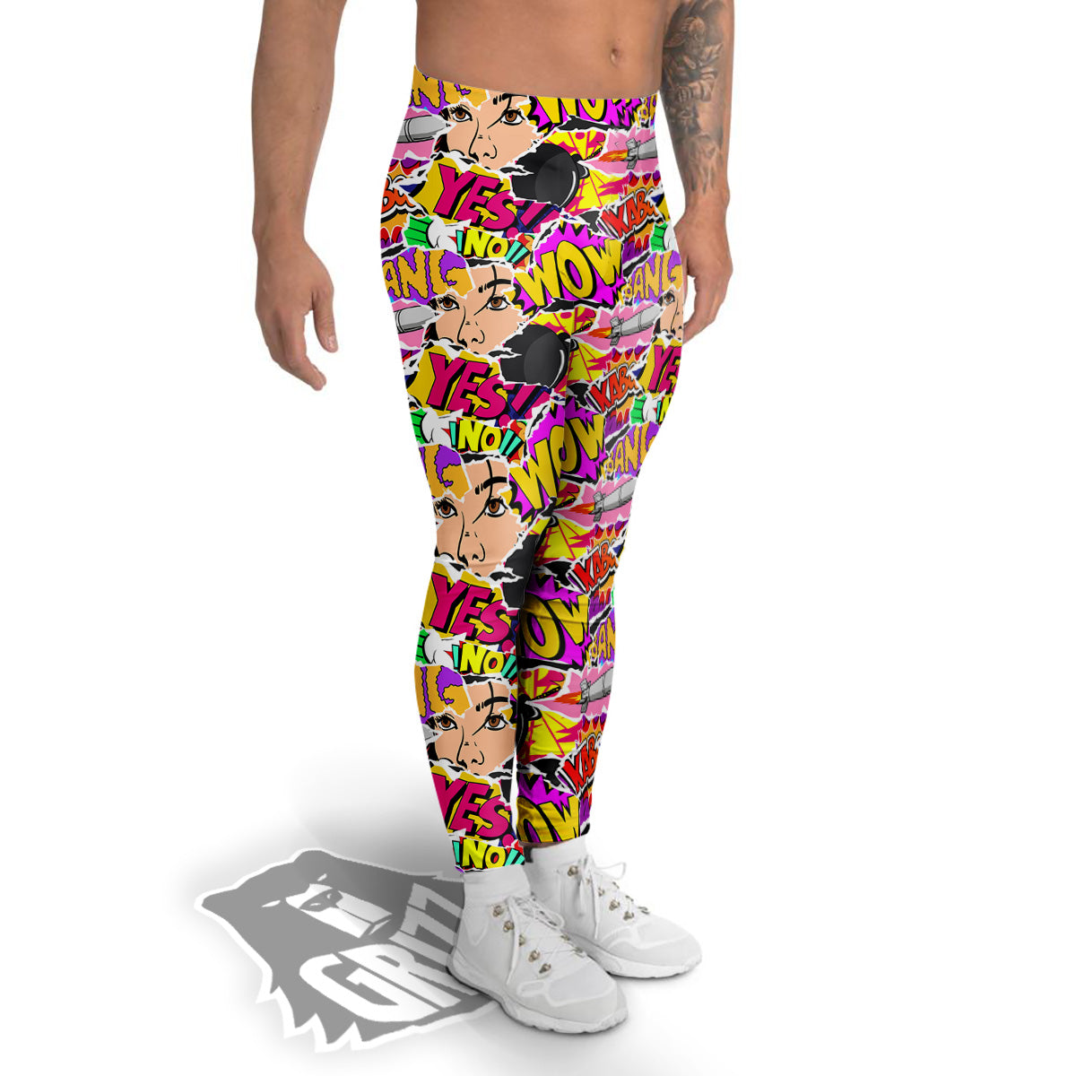 Pop Art Comics Print Pattern Men's Leggings-grizzshop