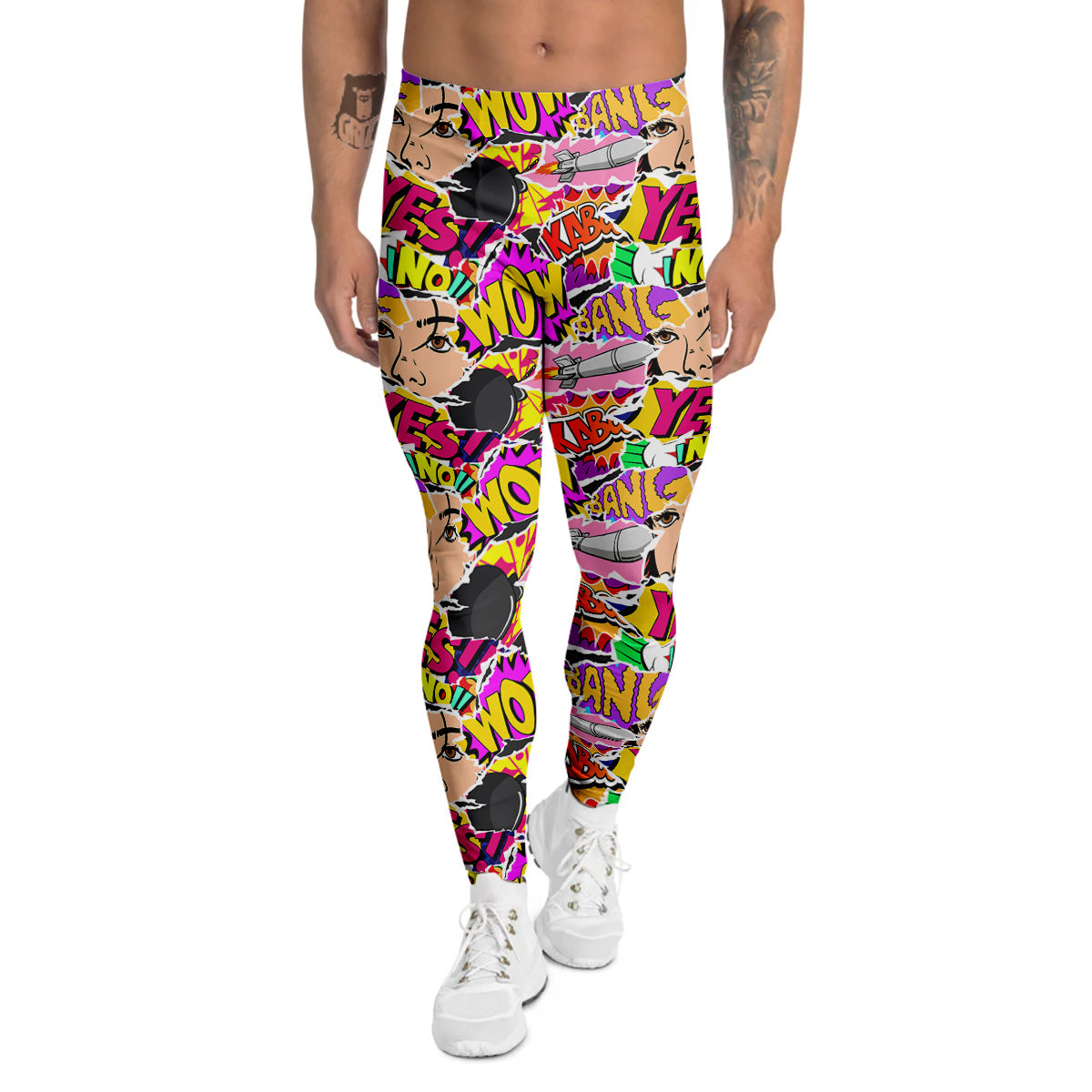 Pop Art Comics Print Pattern Men's Leggings-grizzshop