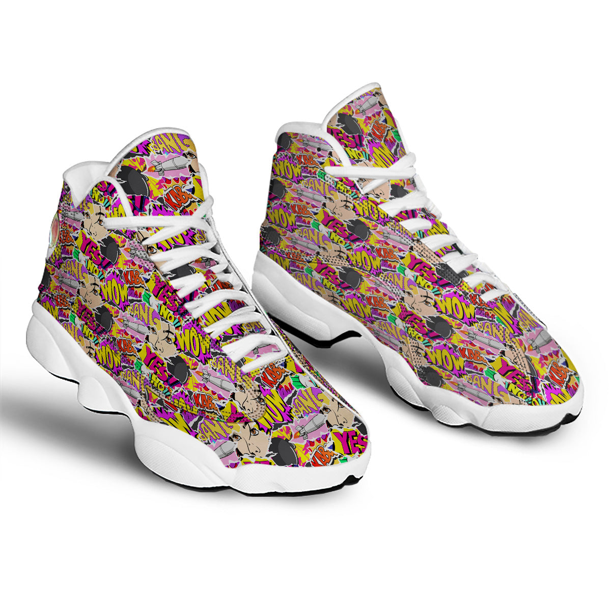 Pop Art Comics Print Pattern White Basketball Shoes-grizzshop