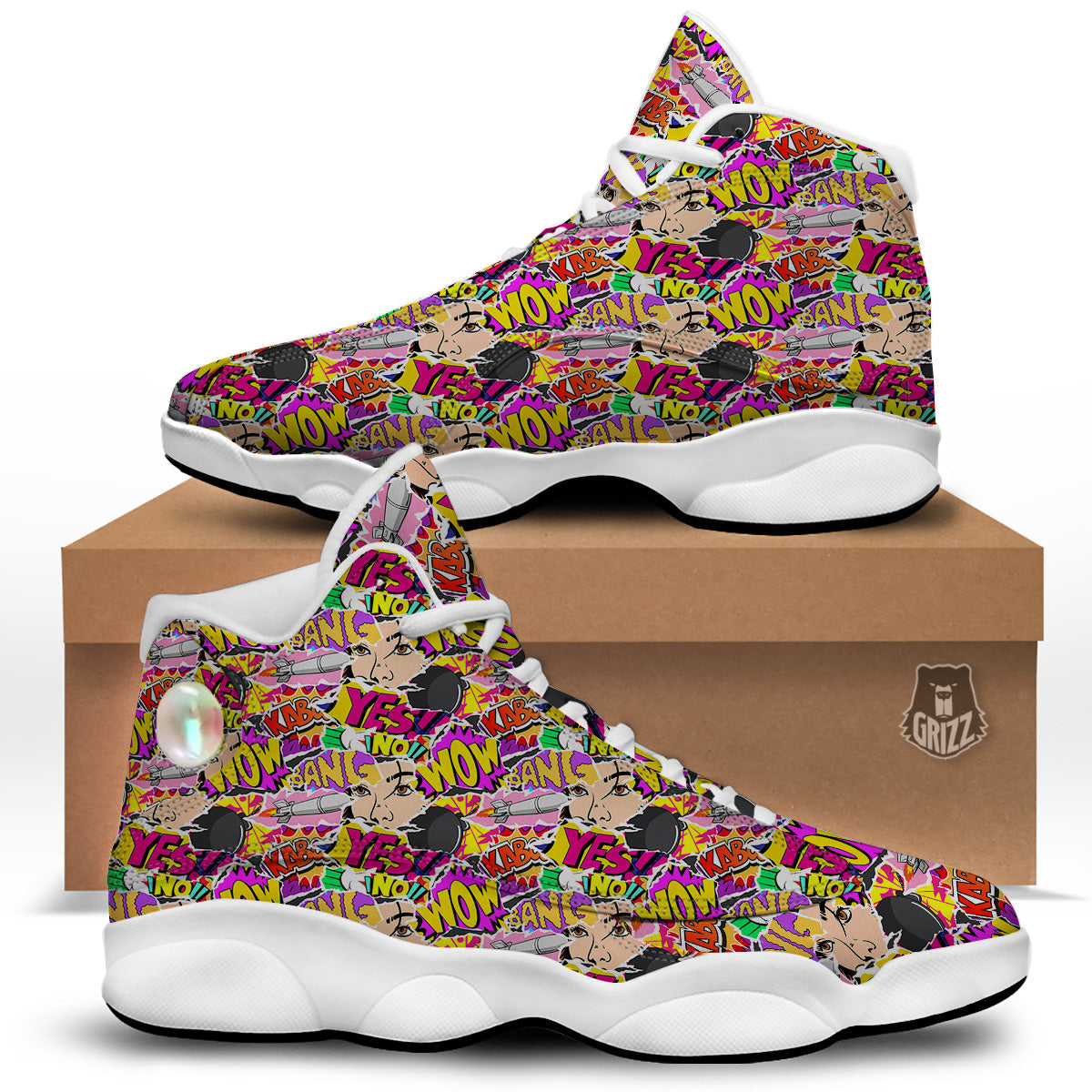 Pop Art Comics Print Pattern White Basketball Shoes-grizzshop