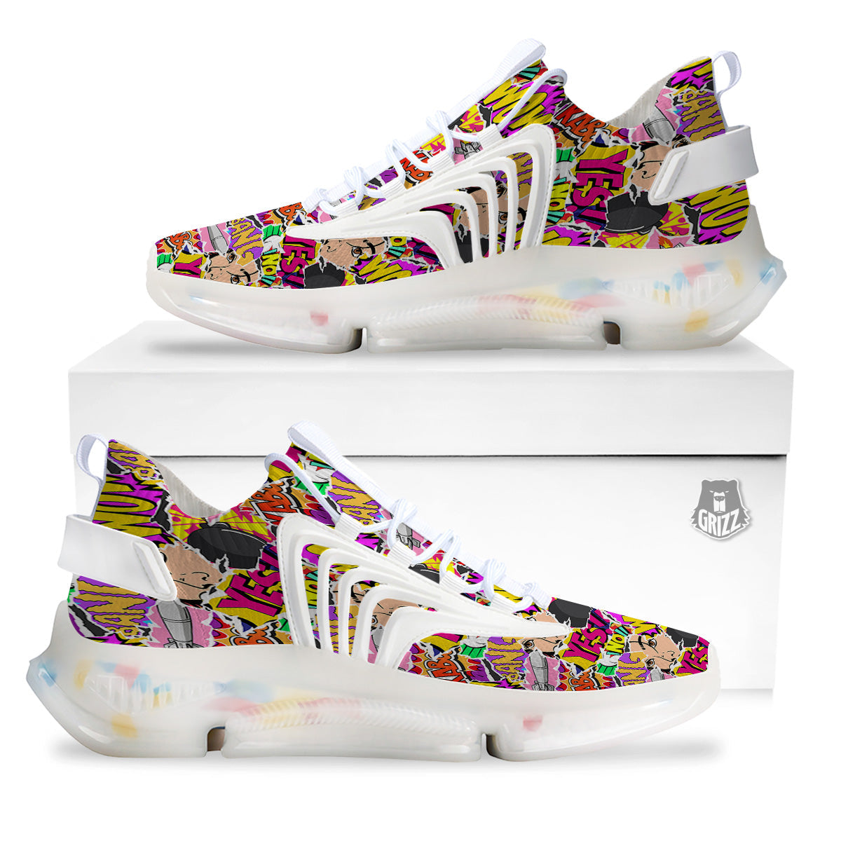 Pop Art Comics Print Pattern White Gym Shoes-grizzshop