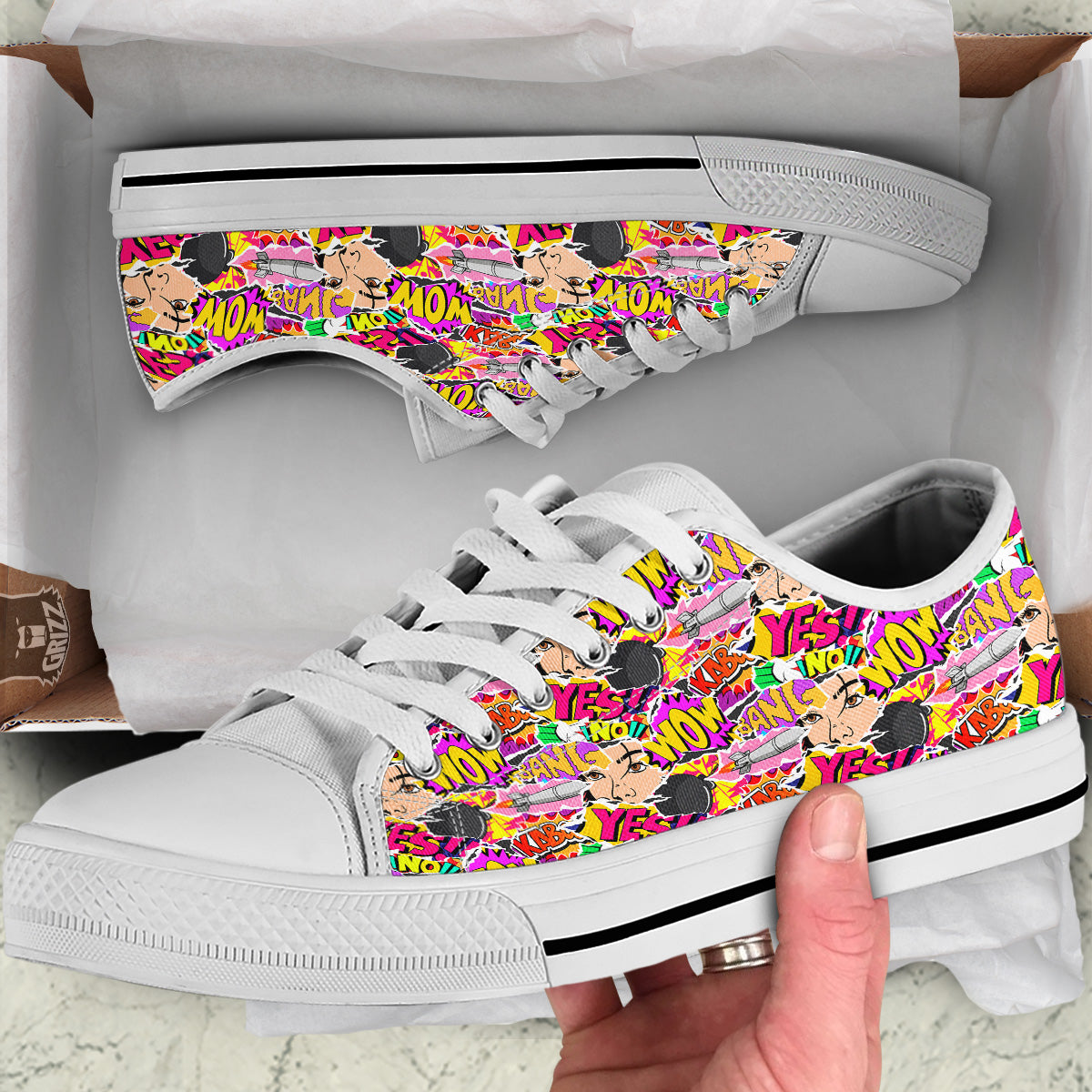 Pop Art Comics Print Pattern White Low Top Shoes-grizzshop