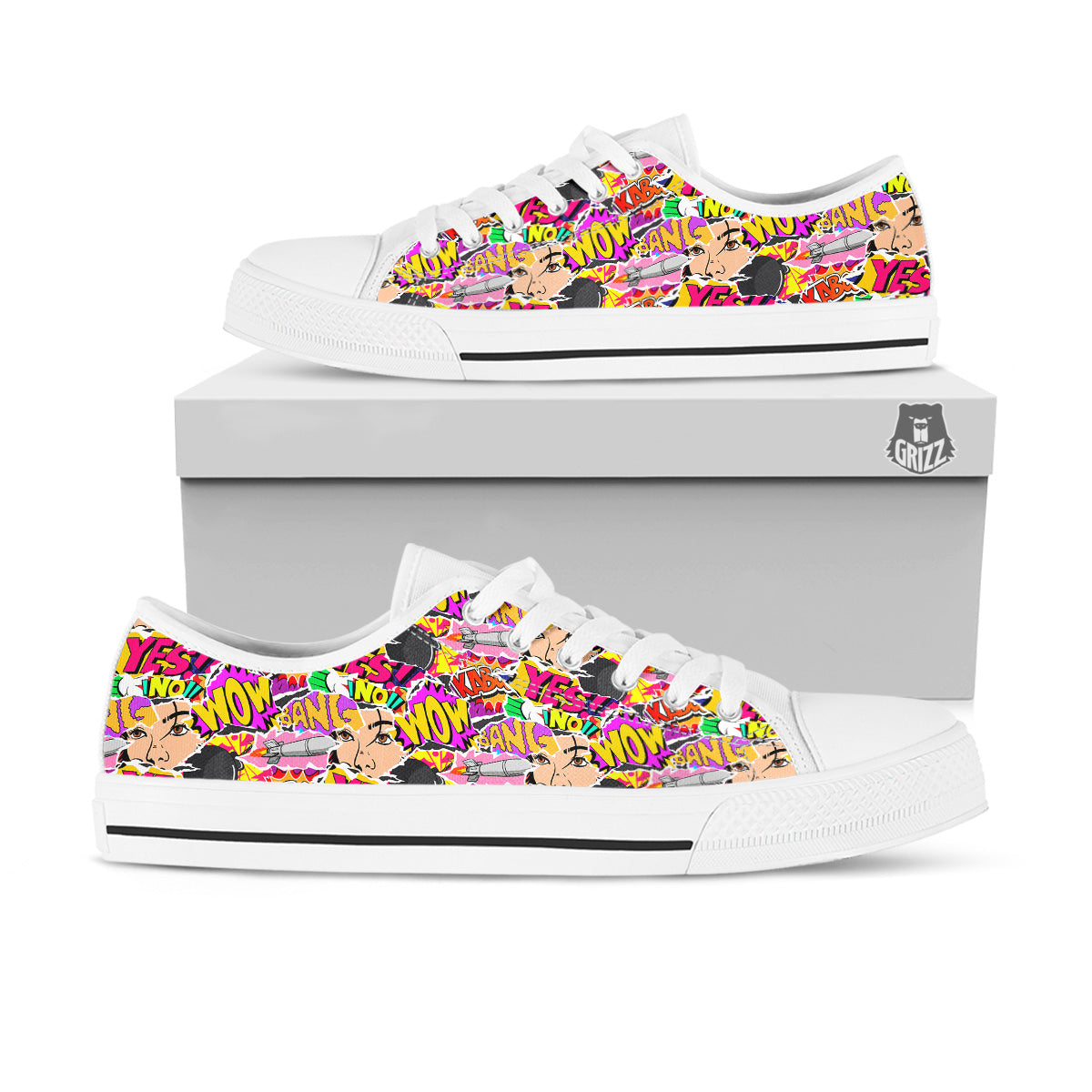 Pop Art Comics Print Pattern White Low Top Shoes-grizzshop