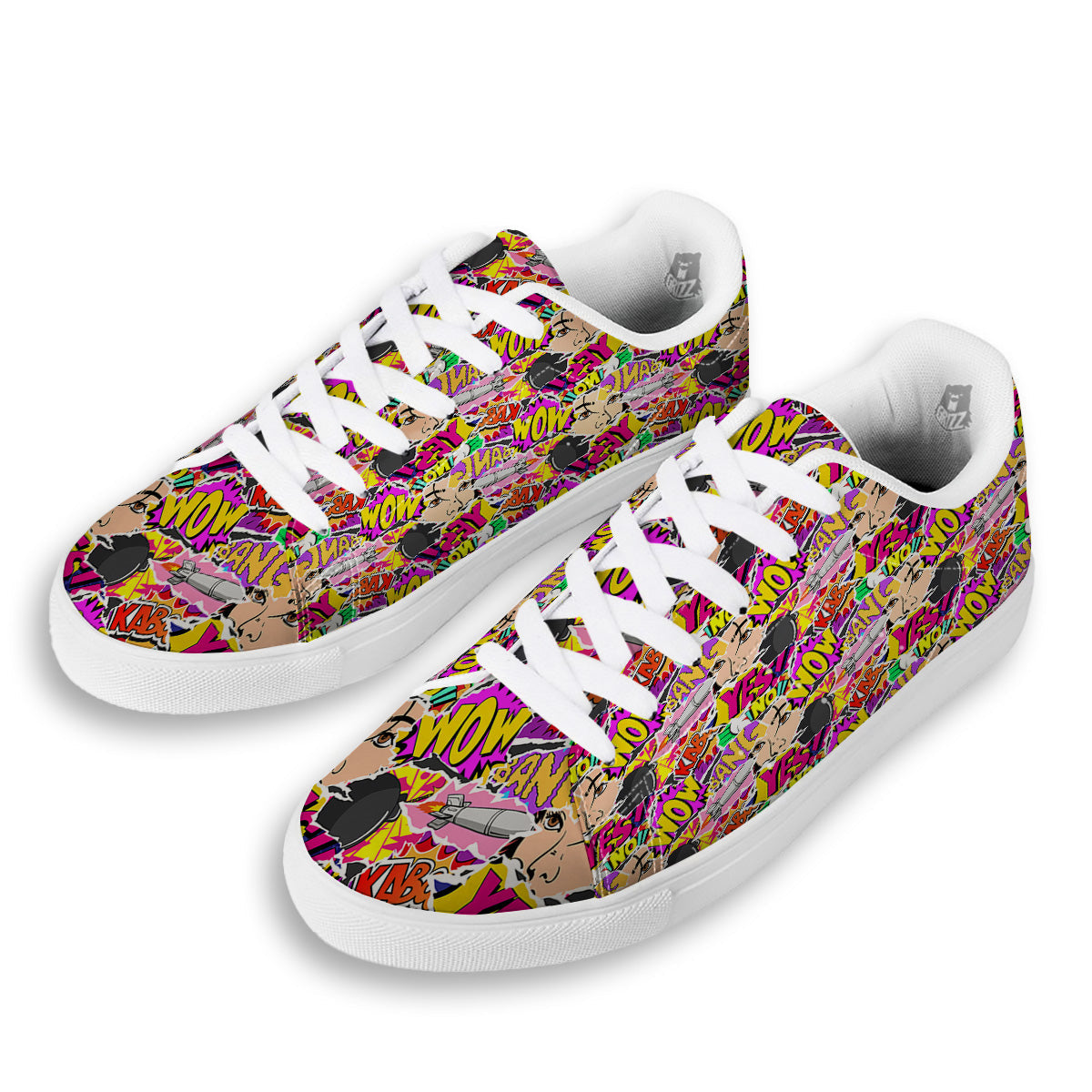 Pop Art Comics Print Pattern White Low Top Sneakers-grizzshop