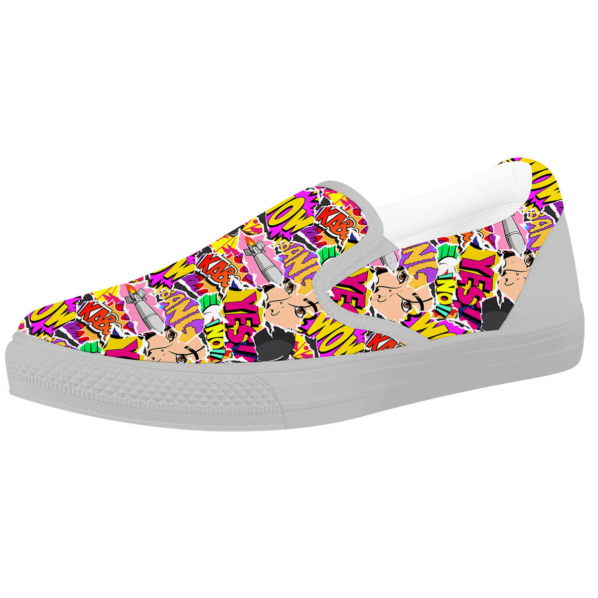 Pop Art Comics Print Pattern White Slip On Shoes-grizzshop