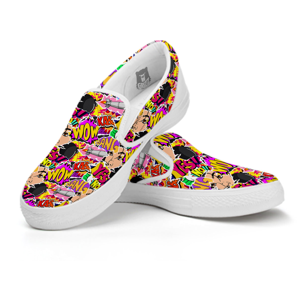 Pop Art Comics Print Pattern White Slip On Shoes-grizzshop