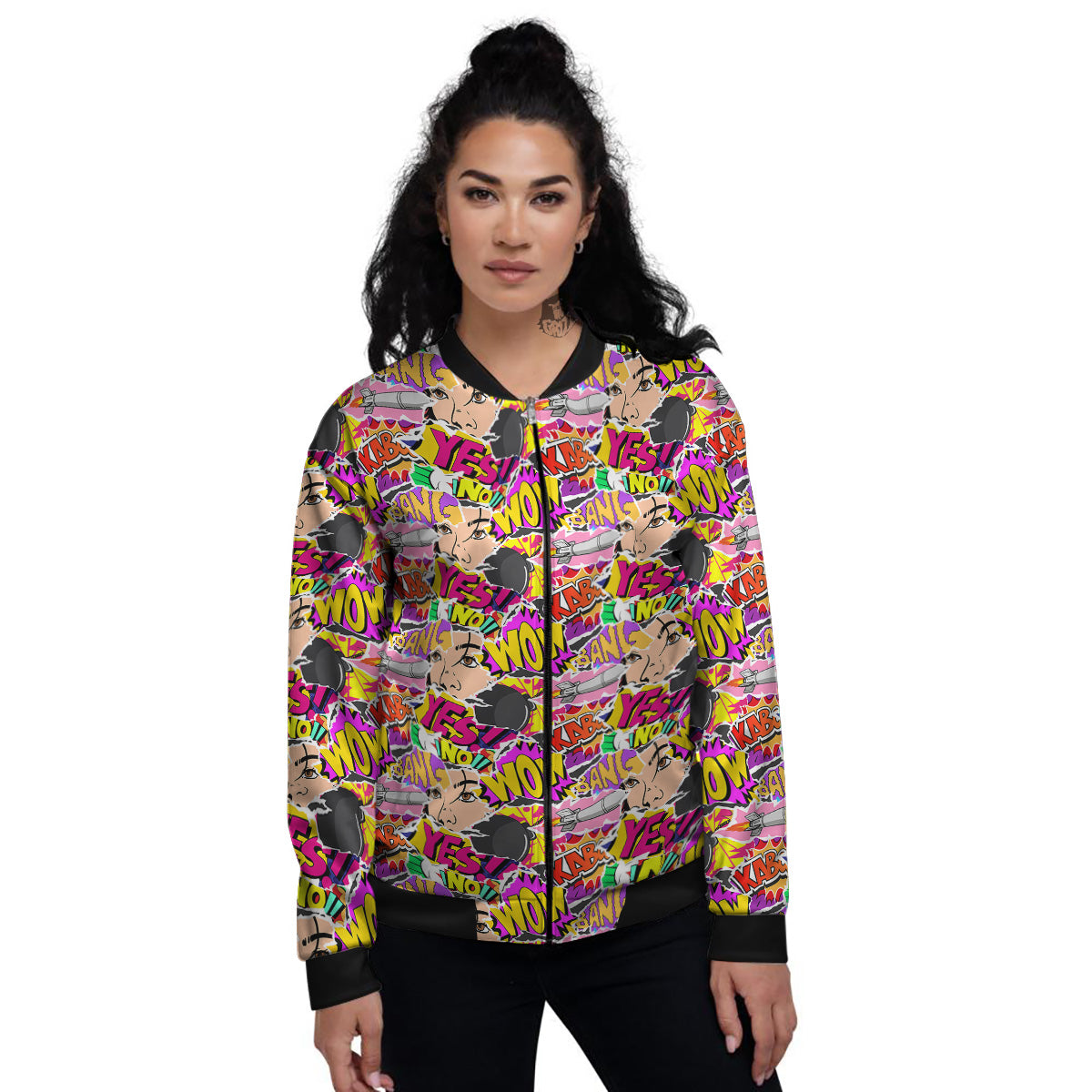 Pop Art Comics Print Pattern Women's Bomber Jacket-grizzshop