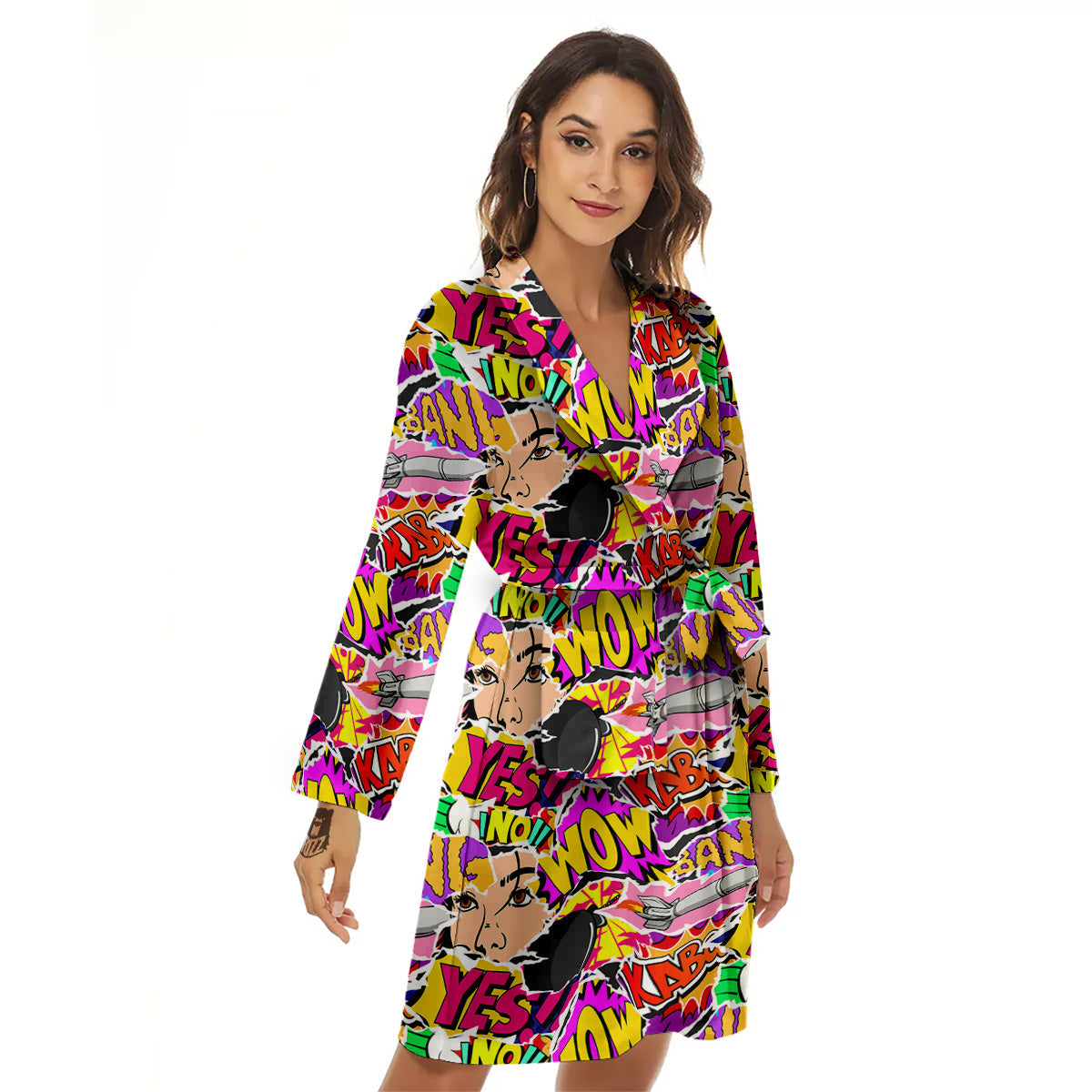 Pop Art Comics Print Pattern Women's Robe-grizzshop