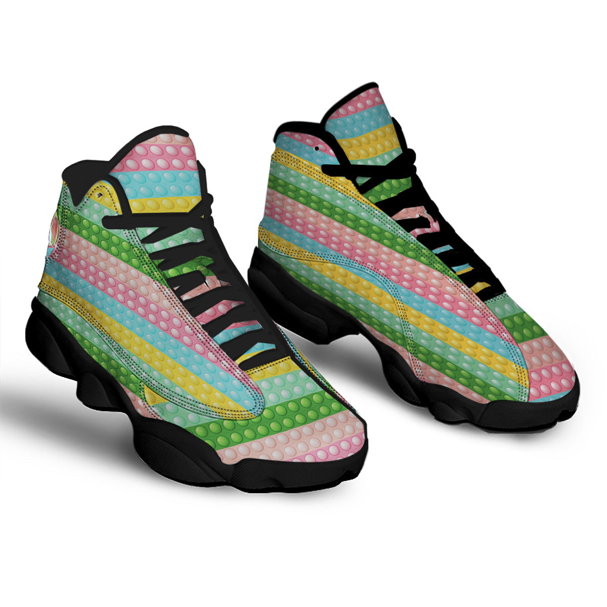 Pop It Pastel Color Print Pattern Black Basketball Shoes-grizzshop