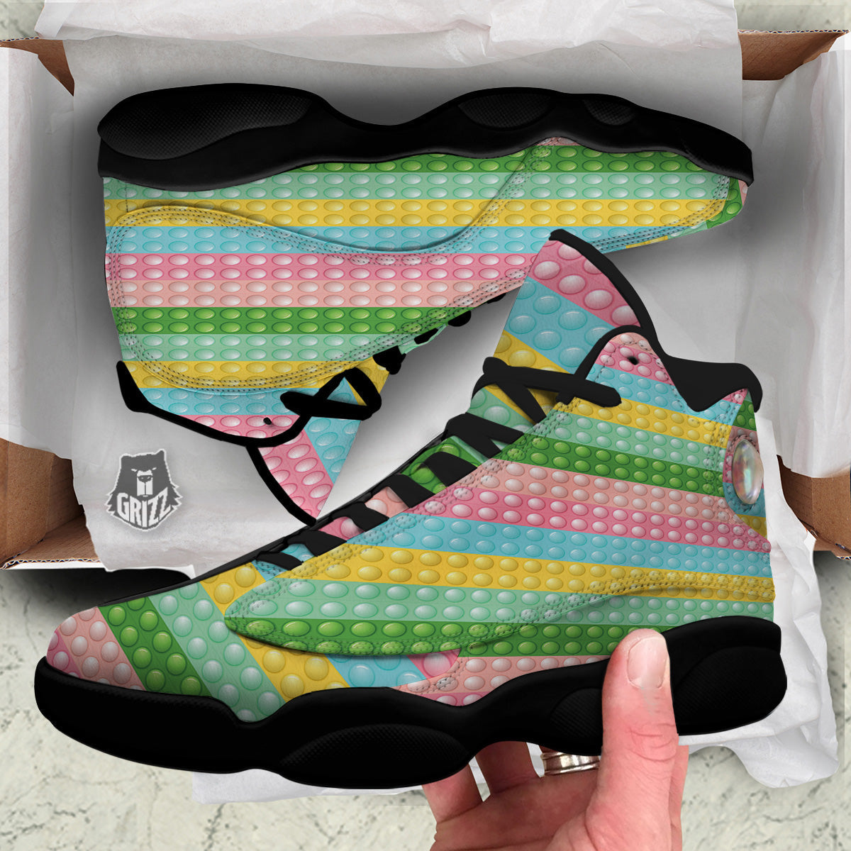 Pop It Pastel Color Print Pattern Black Basketball Shoes-grizzshop