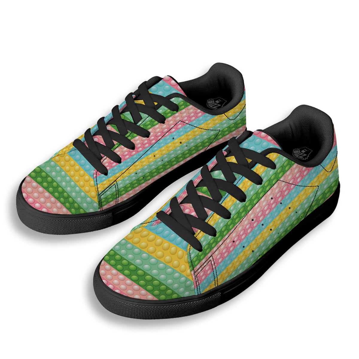 Pop It Pastel Color Print Pattern Black Low Top Sneakers-grizzshop