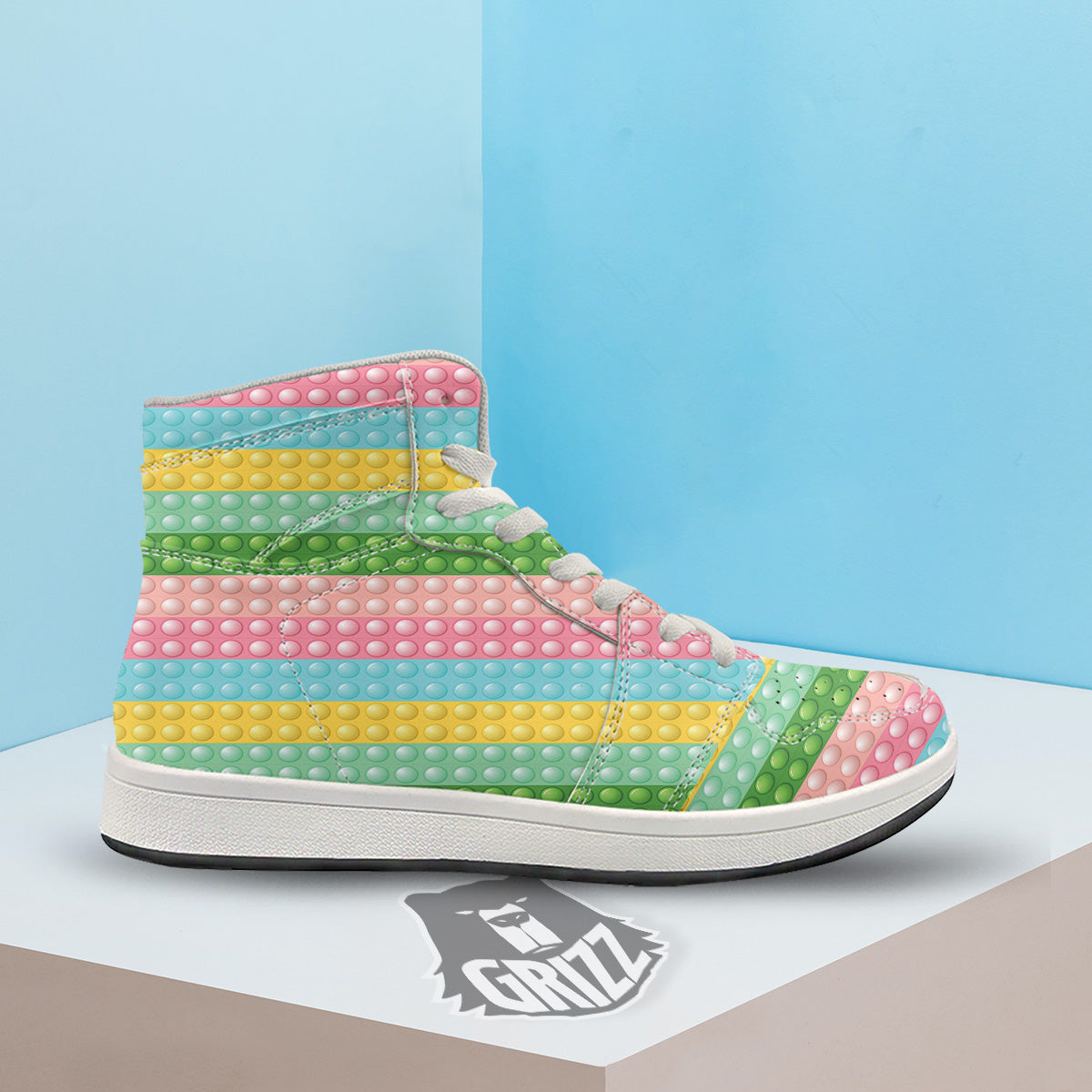 Pop It Pastel Color Print Pattern High Top Sneakers-grizzshop