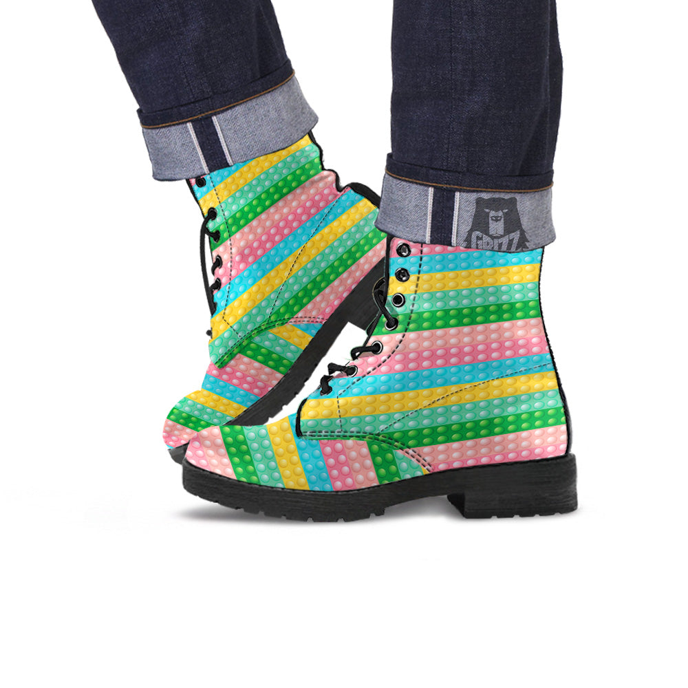 Pop It Pastel Color Print Pattern Leather Boots-grizzshop