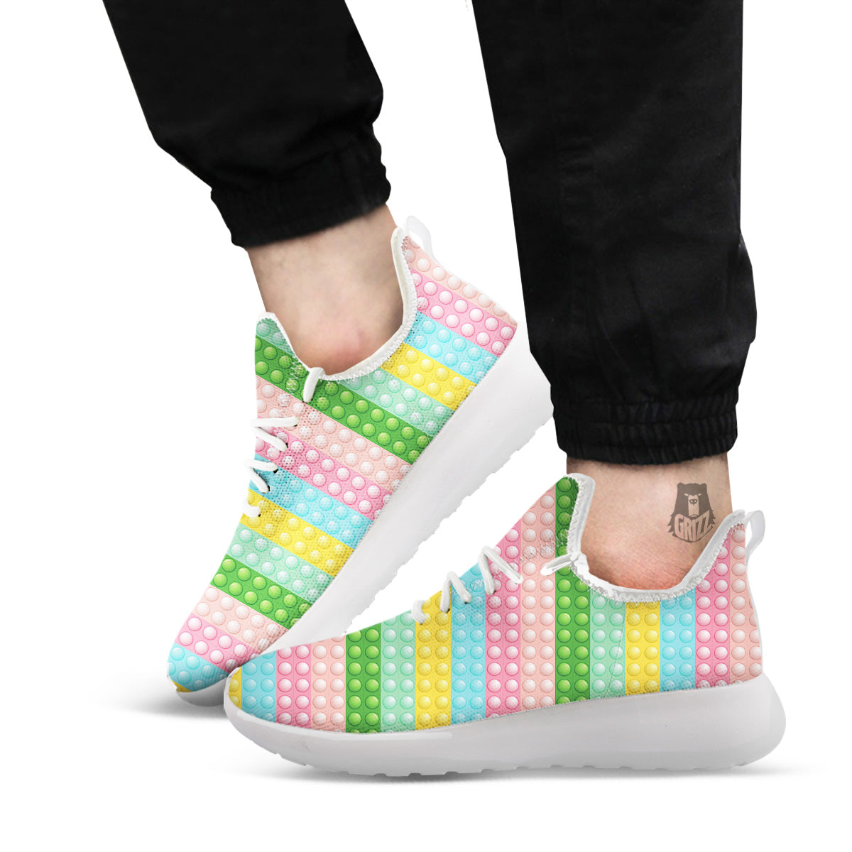 Pop It Pastel Color Print Pattern White Athletic Shoes-grizzshop