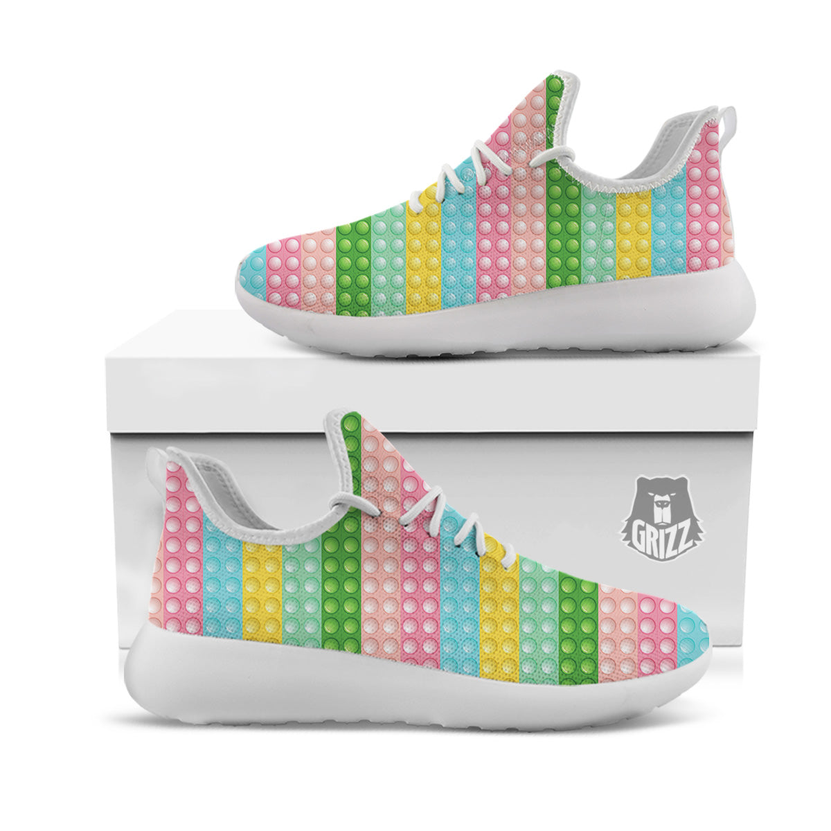 Pop It Pastel Color Print Pattern White Athletic Shoes-grizzshop