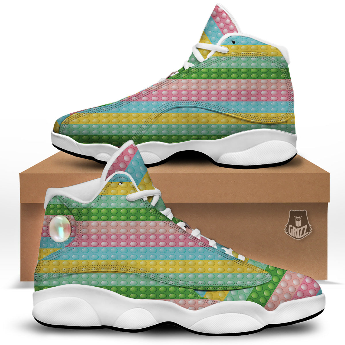 Pop It Pastel Color Print Pattern White Basketball Shoes-grizzshop