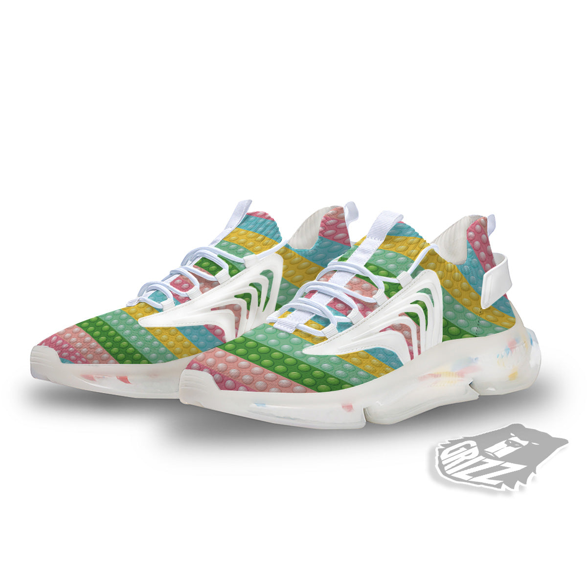 Pop It Pastel Color Print Pattern White Gym Shoes-grizzshop