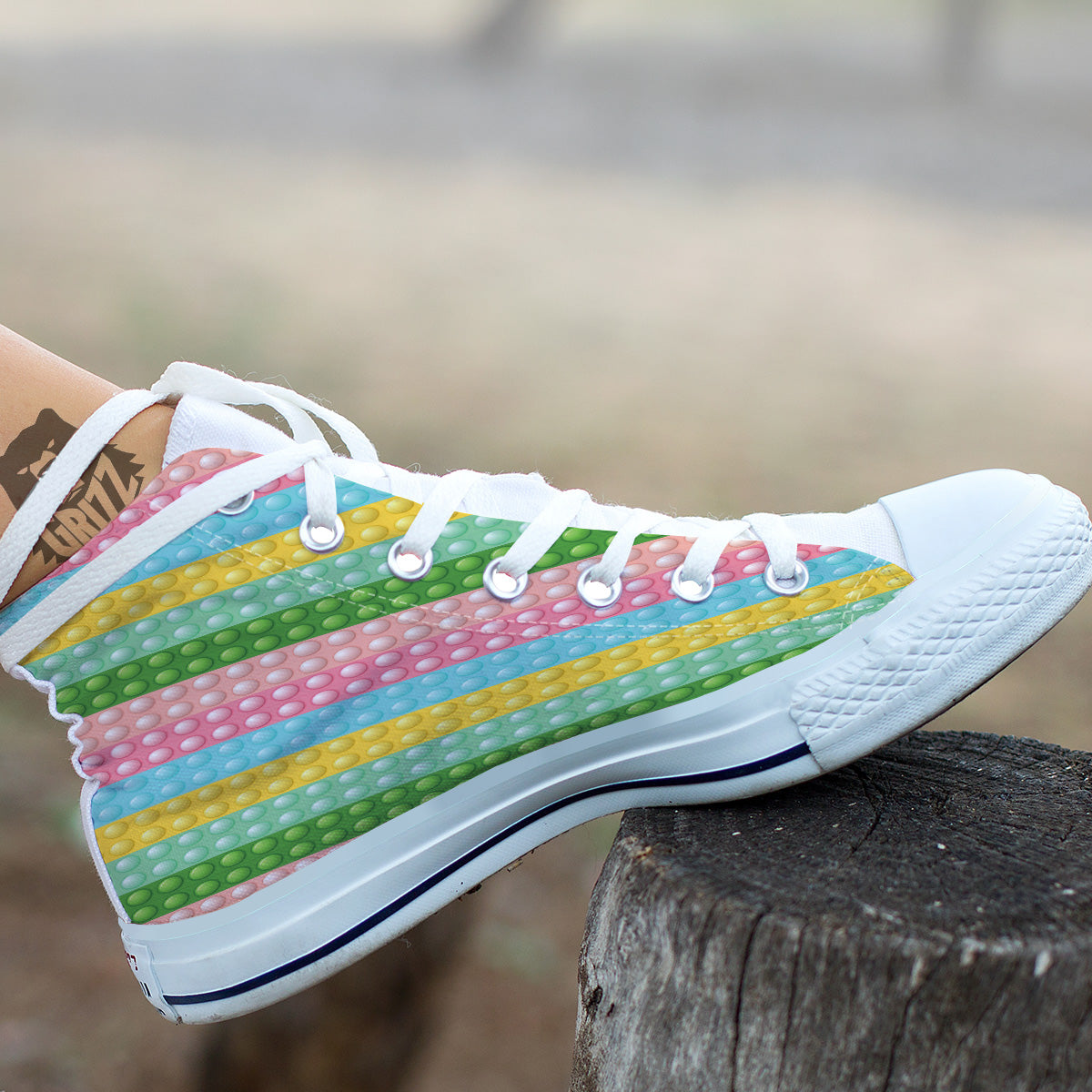 Pop It Pastel Color Print Pattern White High Top Shoes-grizzshop