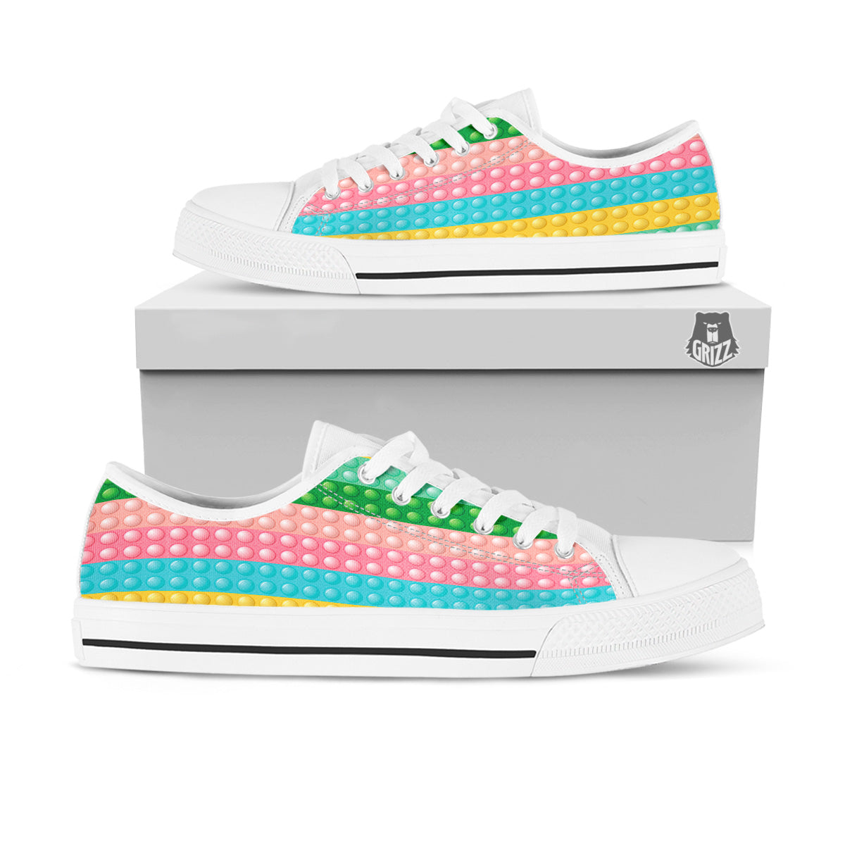 Pop It Pastel Color Print Pattern White Low Top Shoes-grizzshop