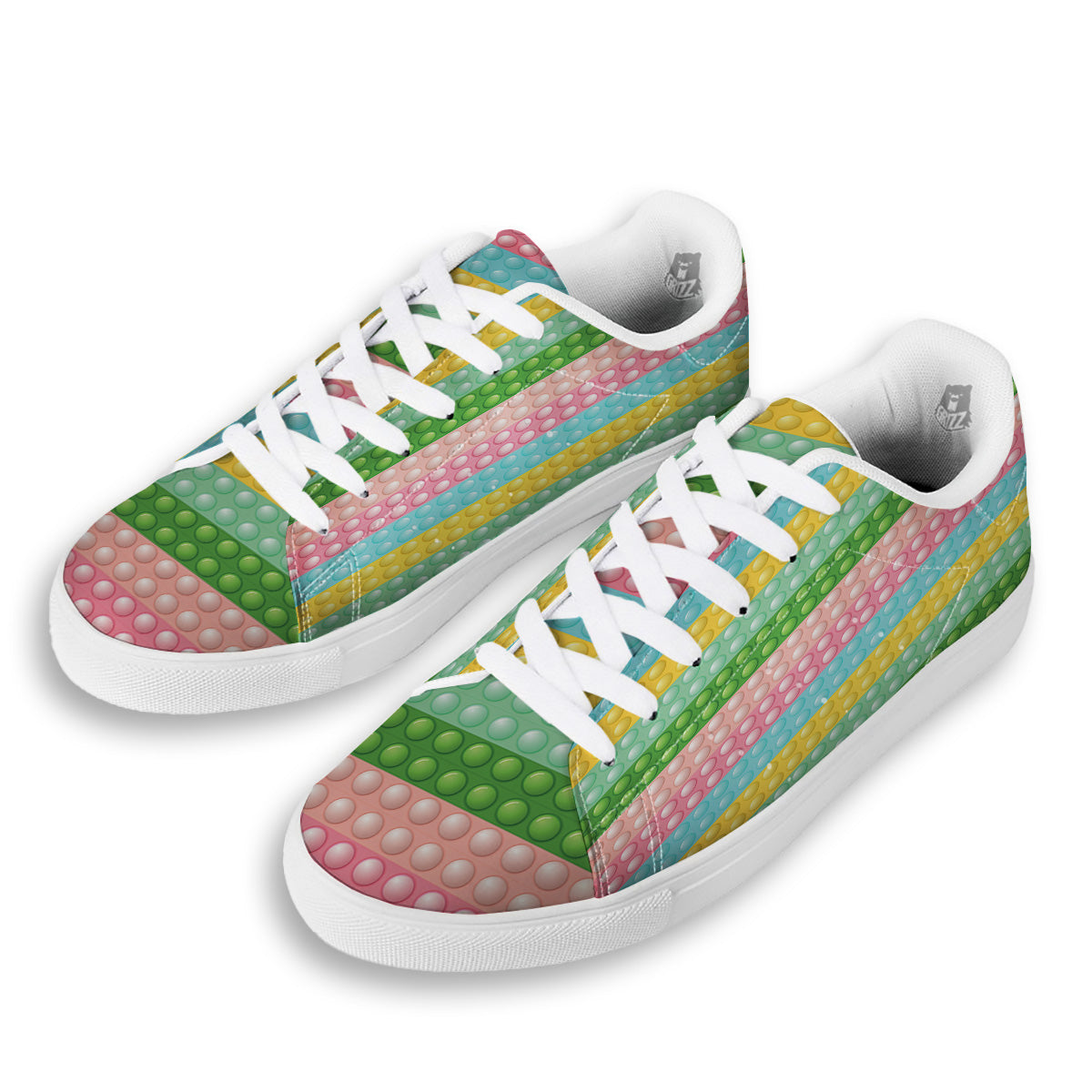 Pop It Pastel Color Print Pattern White Low Top Sneakers-grizzshop
