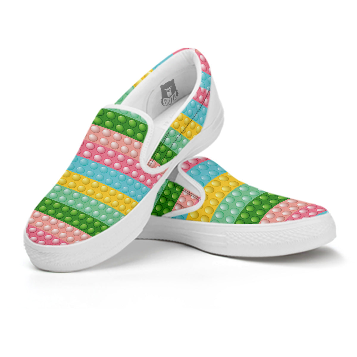 Pop It Pastel Color Print Pattern White Slip On Shoes-grizzshop