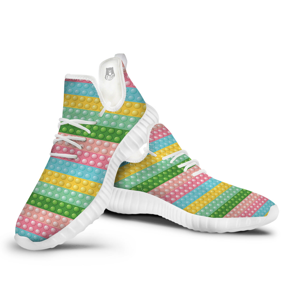 Pop It Pastel Color Print Pattern White Walking Shoes-grizzshop