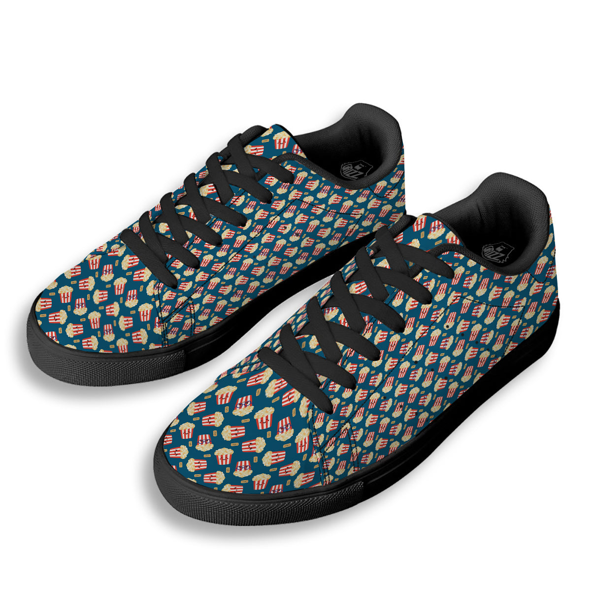 Popcorn Box Cute Print Pattern Black Low Top Sneakers-grizzshop
