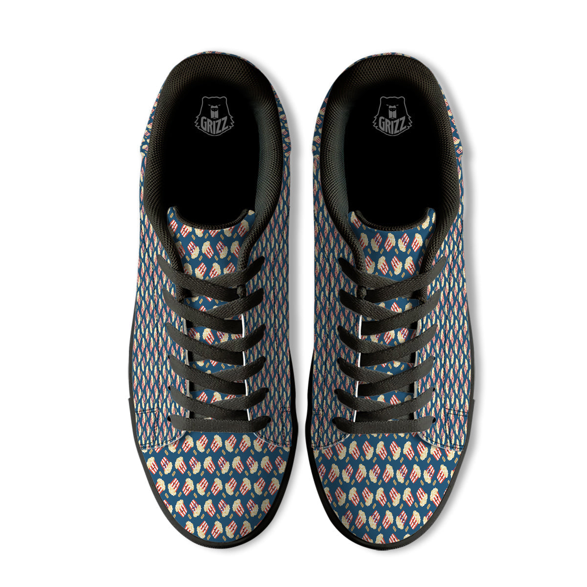 Popcorn Box Cute Print Pattern Black Low Top Sneakers-grizzshop