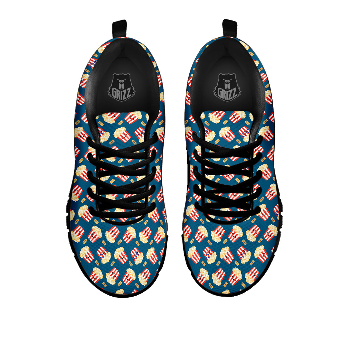 Popcorn Box Cute Print Pattern Black Sneaker-grizzshop