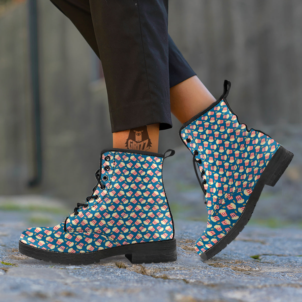 Popcorn Box Cute Print Pattern Leather Boots-grizzshop