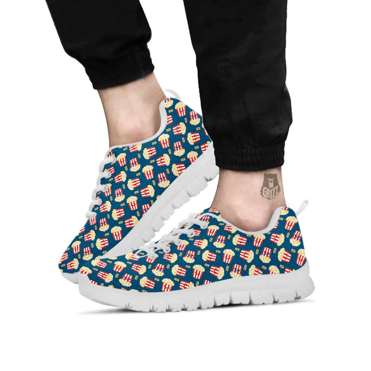 Popcorn Box Cute Print Pattern White Sneaker-grizzshop