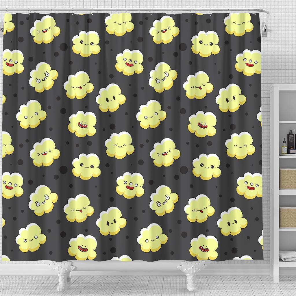 Popcorn Cartoon Pattern Print Bathroom Shower Curtain-grizzshop