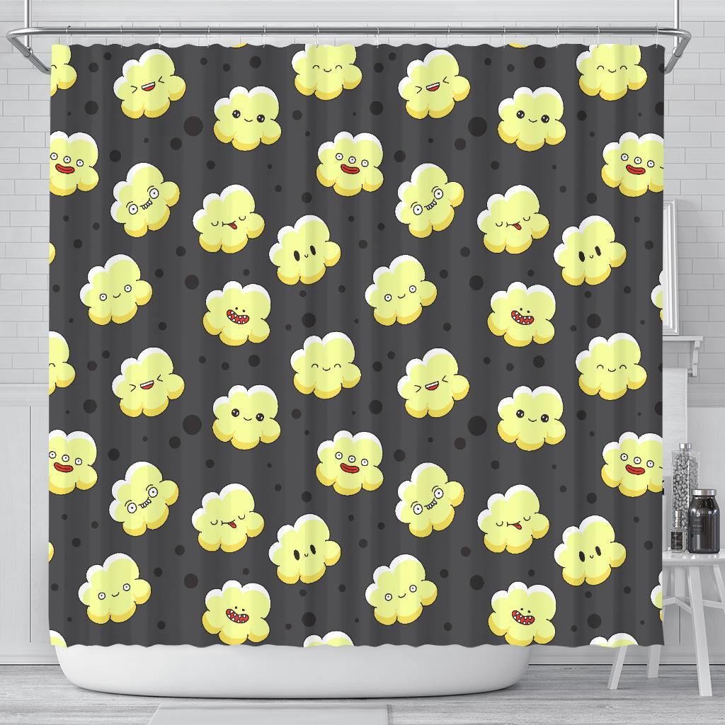 Popcorn Cartoon Pattern Print Bathroom Shower Curtain-grizzshop