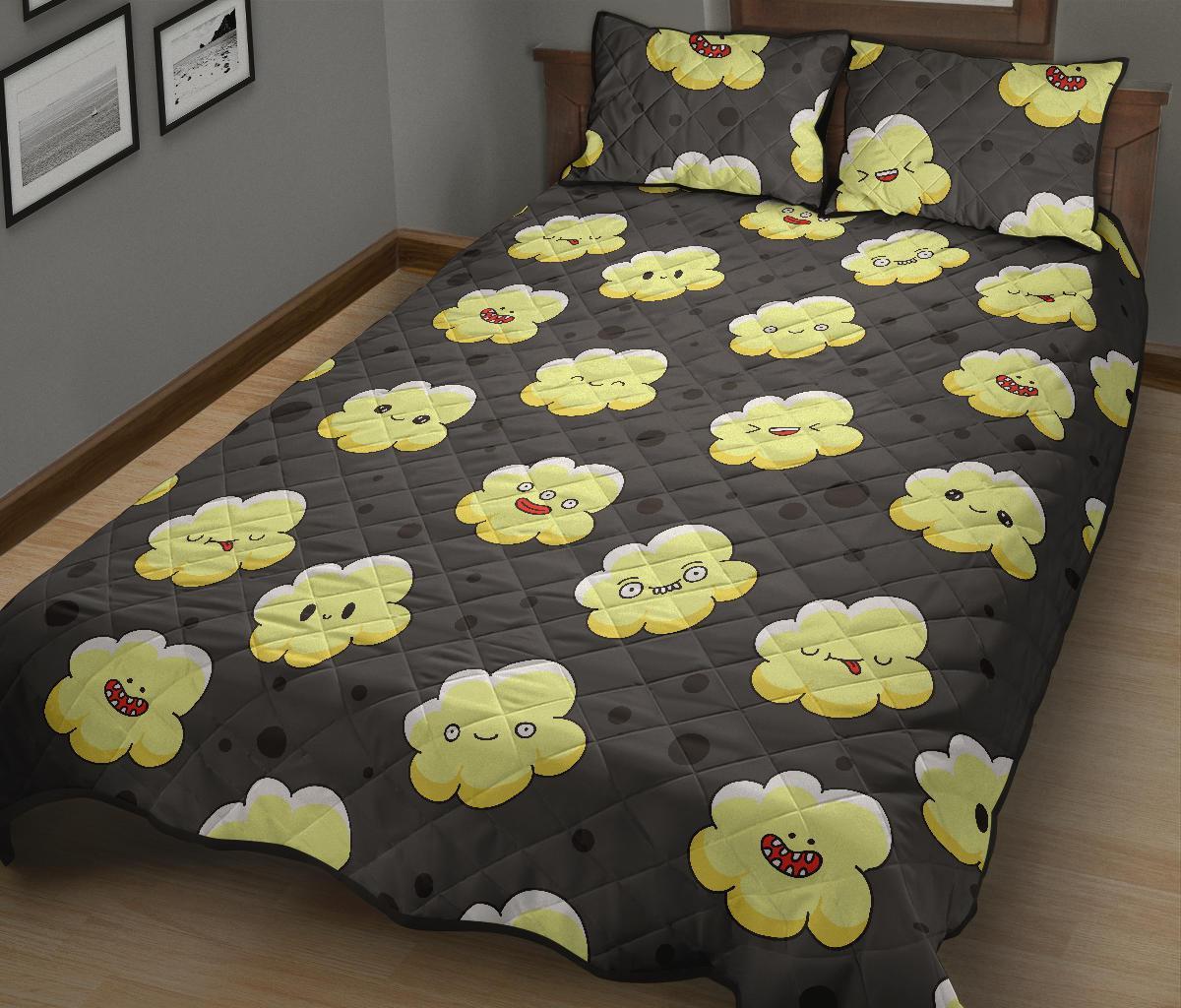 Popcorn Cartoon Pattern Print Bed Set Quilt-grizzshop