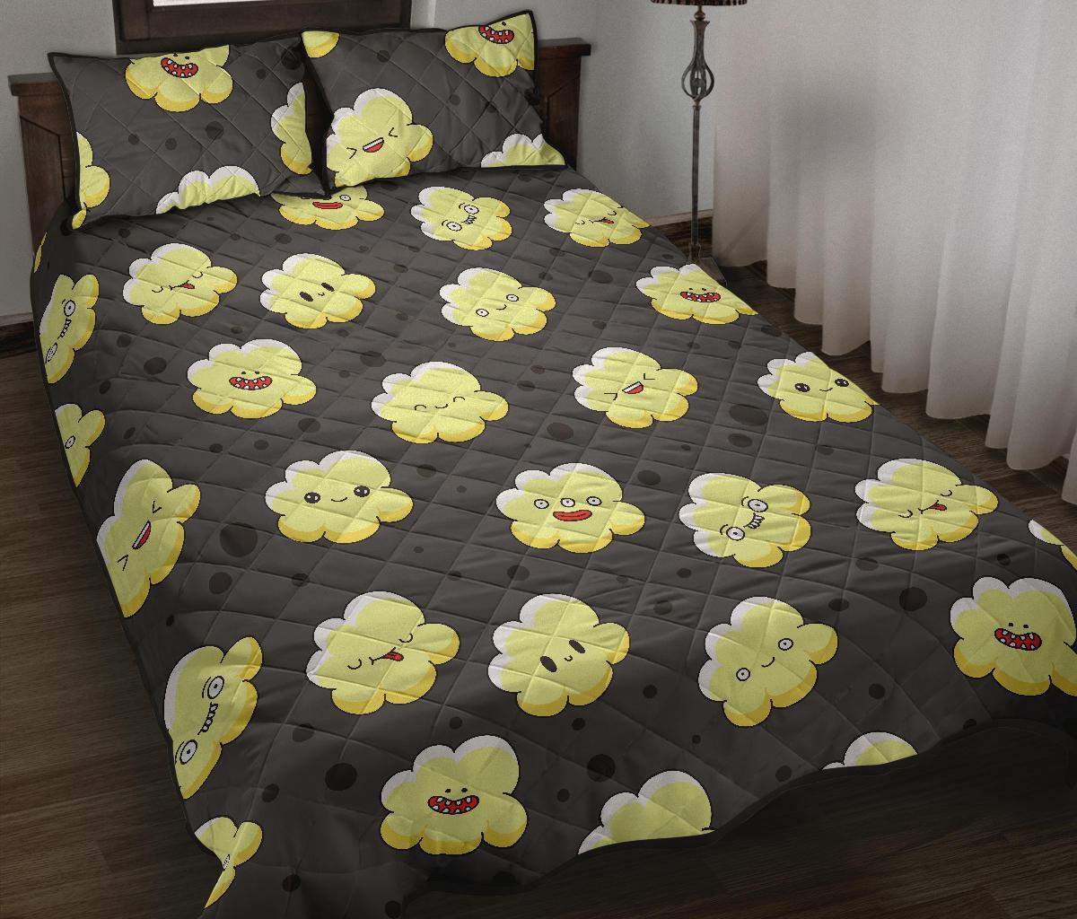 Popcorn Cartoon Pattern Print Bed Set Quilt-grizzshop