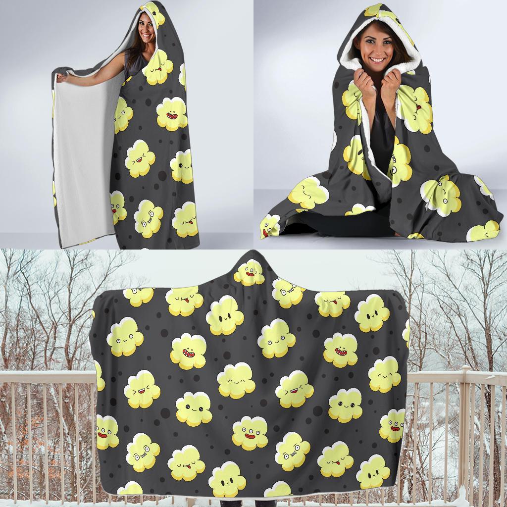 Popcorn Cartoon Pattern Print Hooded Blanket-grizzshop