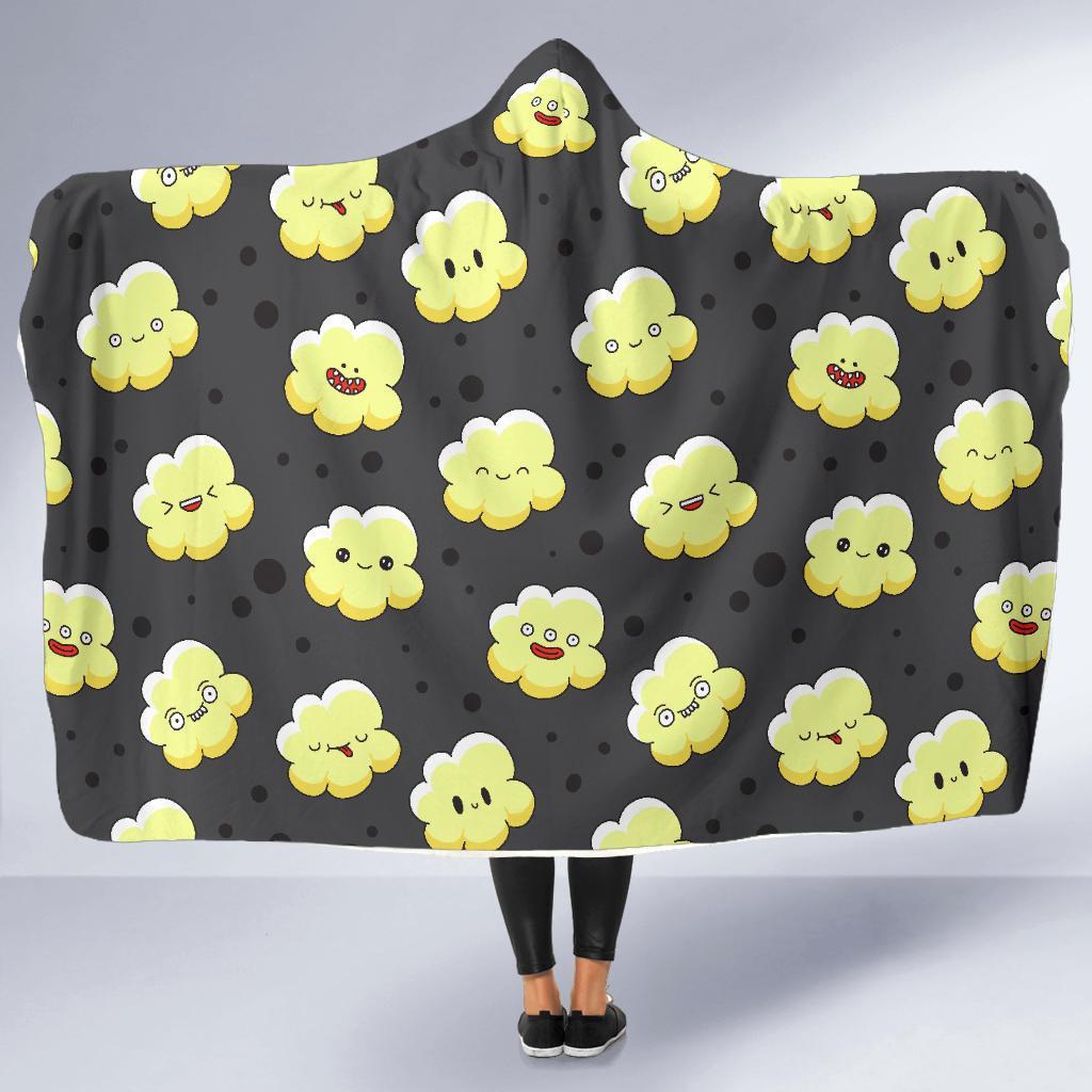 Popcorn Cartoon Pattern Print Hooded Blanket-grizzshop