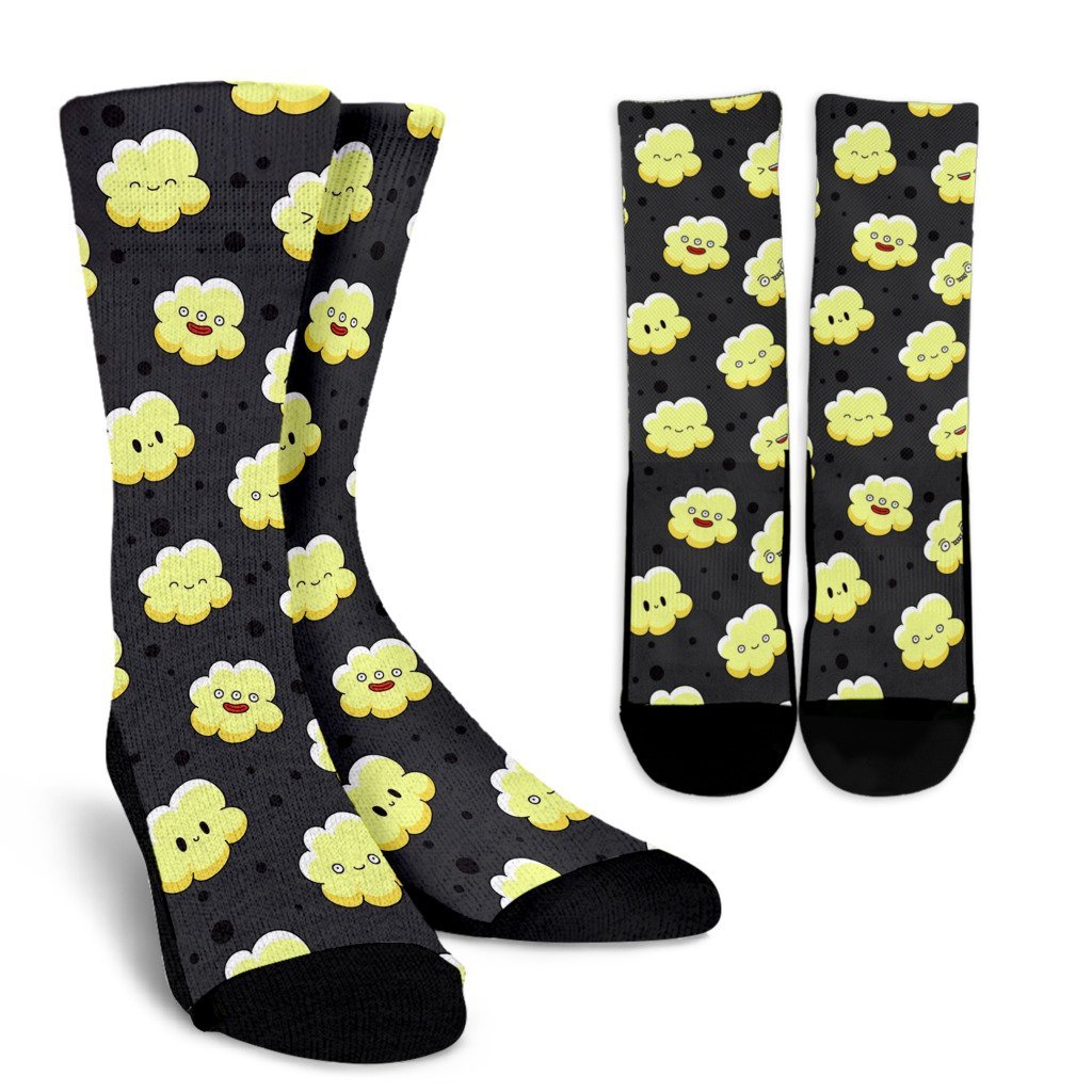 Popcorn Cartoon Pattern Print Unisex Crew Socks-grizzshop