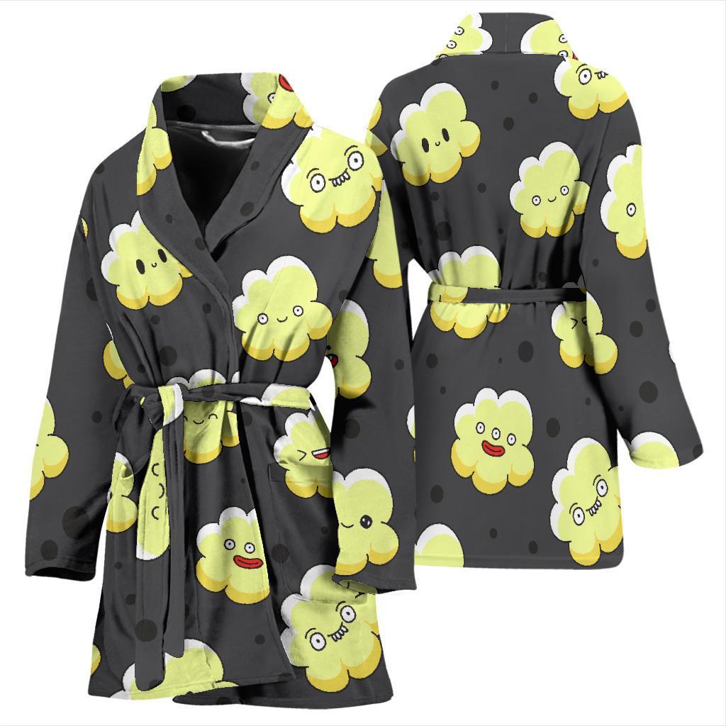 Popcorn Cartoon Pattern Print Women Long Robe-grizzshop