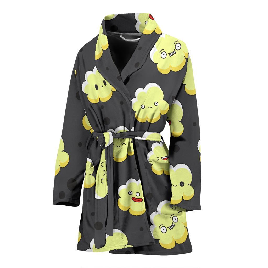 Popcorn Cartoon Pattern Print Women Long Robe-grizzshop