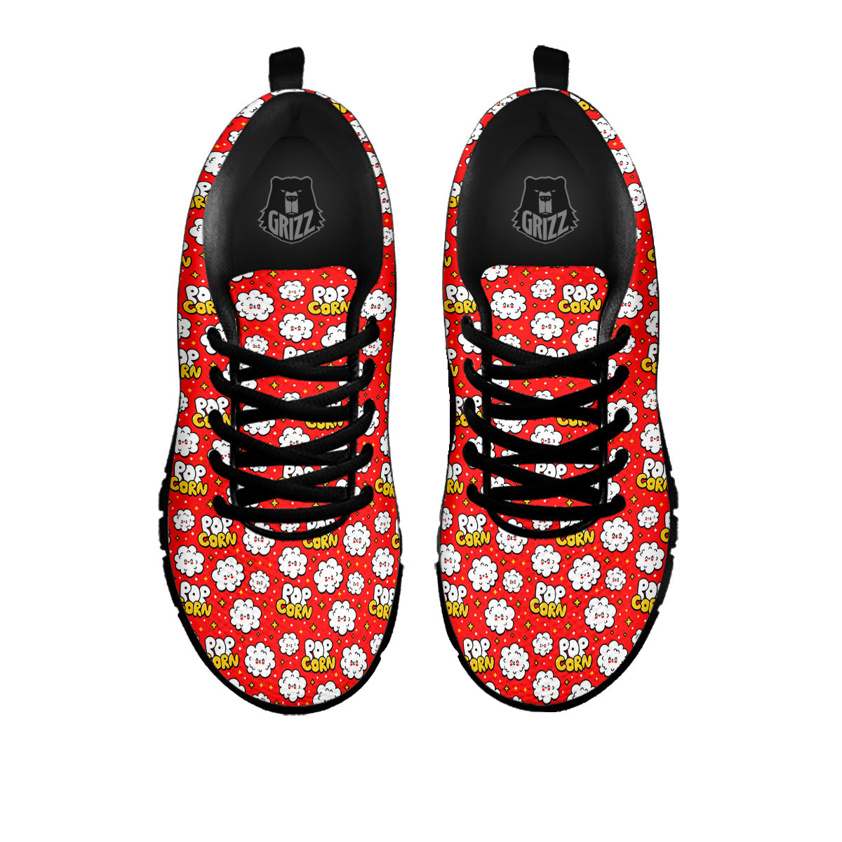 Popcorn Cute Print Pattern Black Sneaker-grizzshop