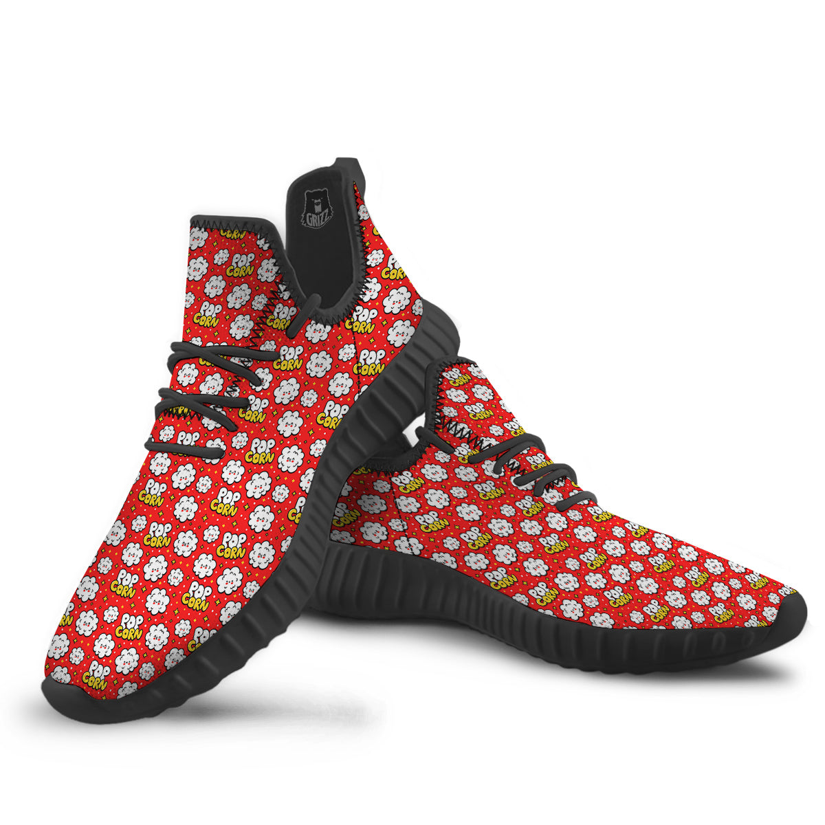 Popcorn Cute Print Pattern Black Walking Shoes-grizzshop