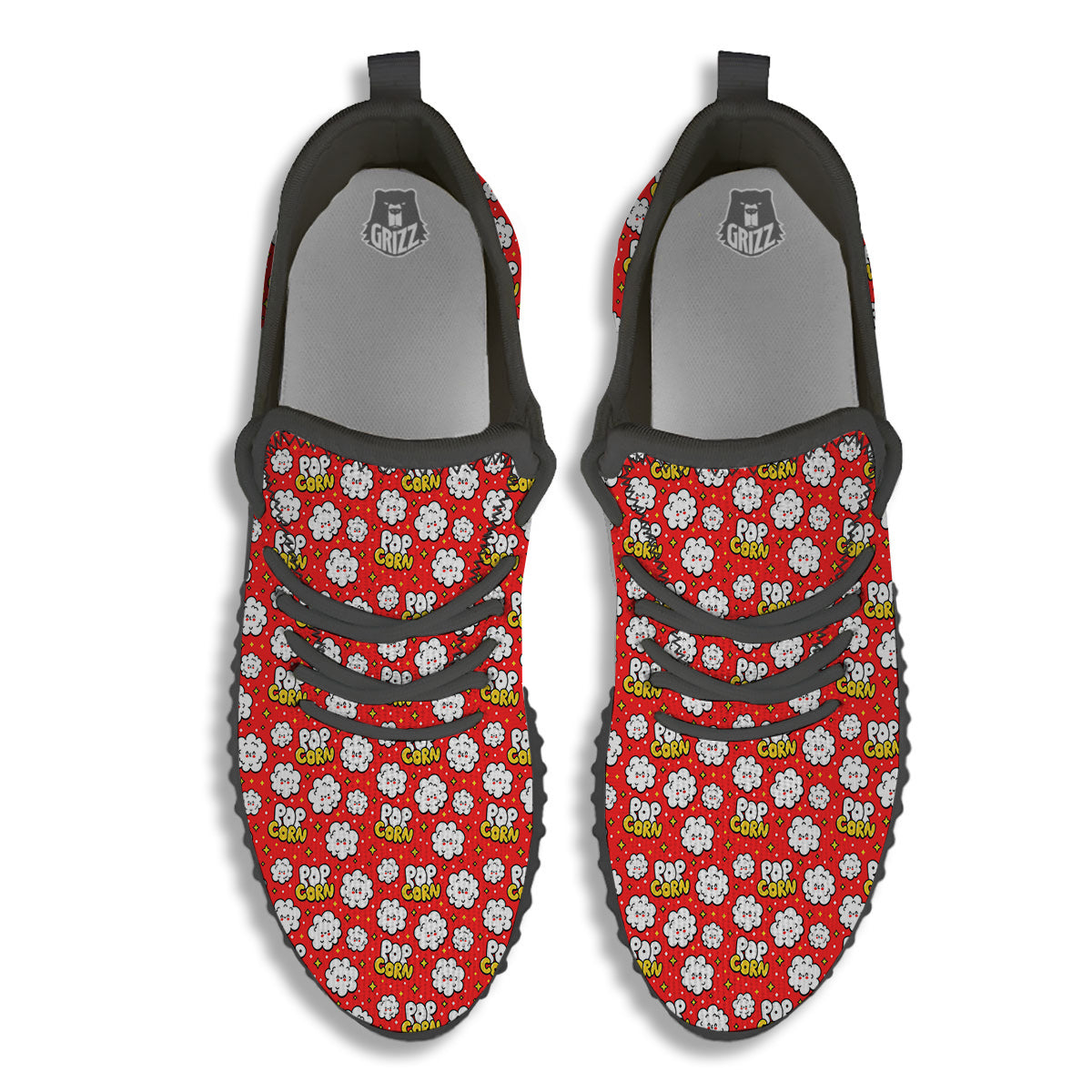 Popcorn Cute Print Pattern Black Walking Shoes-grizzshop