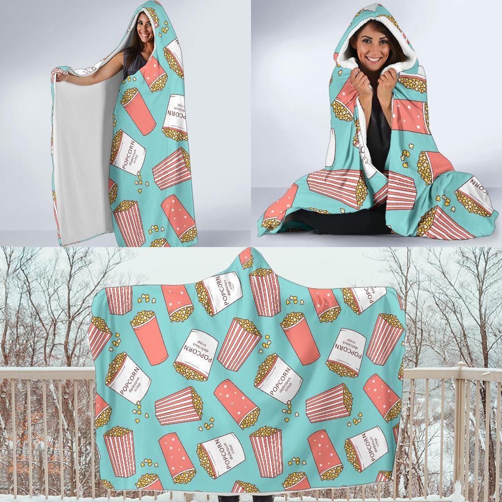 Popcorn Pastel Pattern Print Hooded Blanket-grizzshop