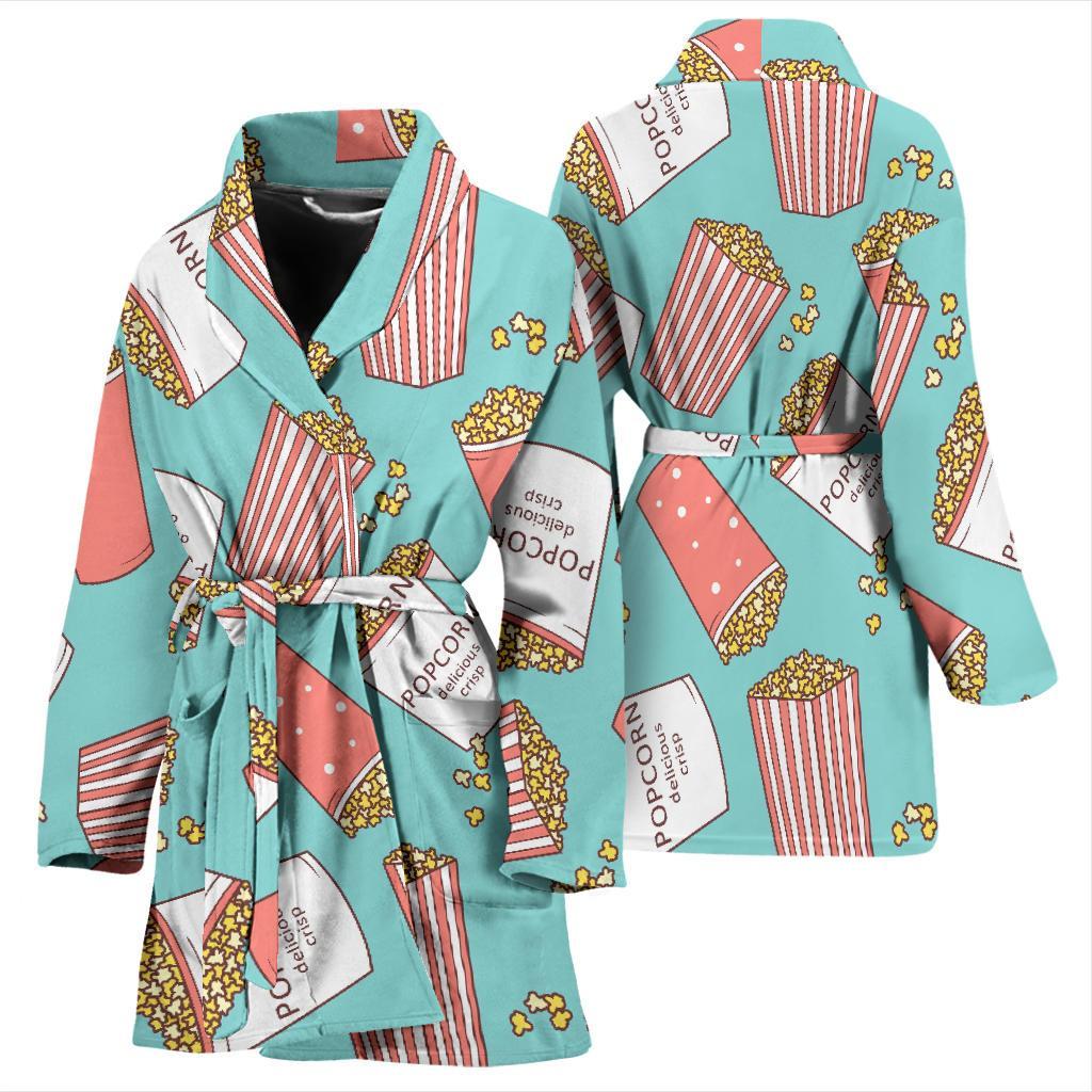 Popcorn Pastel Pattern Print Women Long Robe-grizzshop